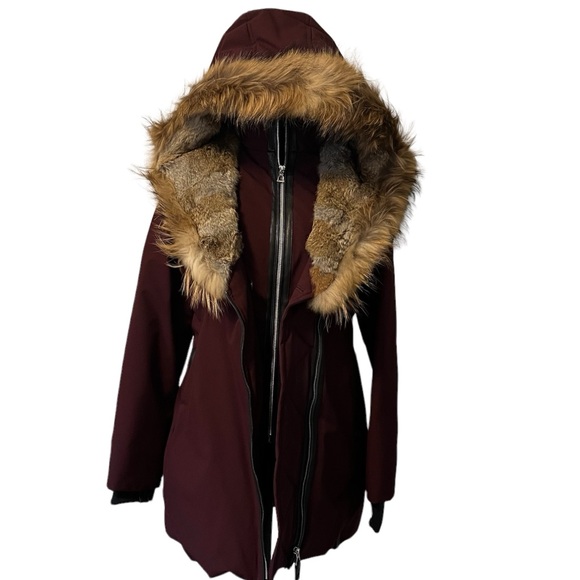 Rudsak “Toronto” Down Parka Jacket in Bordeaux Red with Real Fur; Size L - Picture 3 of 14